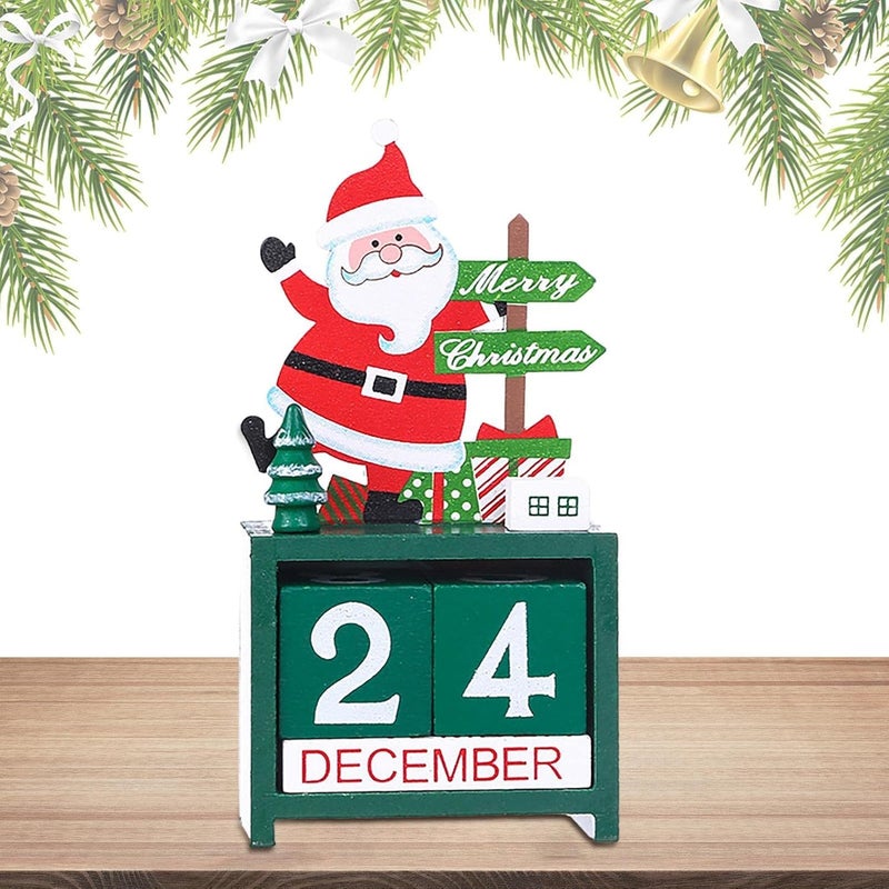woobles Wooden Block Christmas Desk Calendar - Days Til Christmas Wooden Advent Calendar Set | Christmas Desktop Calendars with Number Date and Snowman/Santa/Reindeer Decor - Image 1